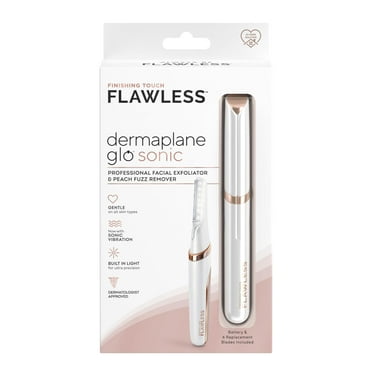Finishing Touch Flawless Dermaplane Glo Sonic Lighted Facial Exfoliator, Electric Vibrating Dermaplane Razor for Dermaplaning, Facial Hair Removal, 6 Replacement Heads C3