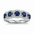 thumbnail image 2 of Blue Sapphire White Diamond Half Eternity Wedding Band for Women 5 Stone Round Princess Cut Sapphire Cubic Zirconia Promise Ring Promise Anniversary Rings Engagement Rings for Her, 2 of 5