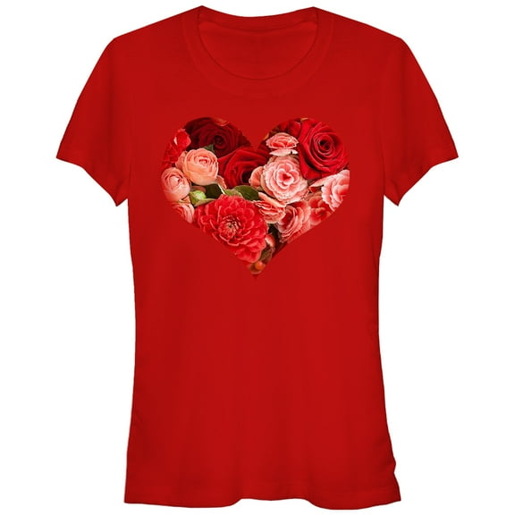Junior's Lost Gods Floral Print Heart Graphic Tee Red Medium