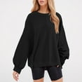 thumbnail image 2 of Wang6 Womens Plus Size White Sweatshirts Long Sleeve Crew Neck Tunic Pullovers Comfy Fall Loose Fit Drop Shoulder Solid Tshirts Tops Black XXL, 2 of 5