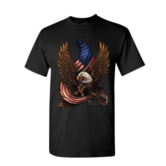 Tee Hunt USA Stars and Stripes T-Shirt Patriot American Pride Bald Eagle Mens Shirt