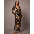thumbnail image 5 of Black & Gold Metallic Deep V-Neck Long Sleeve Bodycon Dress For Evening Cocktail Party, 5 of 7