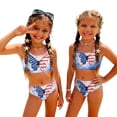 thumbnail image 3 of 4th of July Girls Swimsuit Size 6-7 Two Piece Sets Patriotic Bikinis Beach Vacation Summer Sleeveless American Flag Butterfly Girls Clothes Kids Swim Suit Swimwear Dark Blue 5-6 Years, 3 of 9