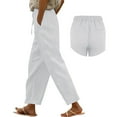 thumbnail image 5 of Flmaly vacation outfits for women High Waistband Women Solid Straight Solid Elastic Pants Long Linen Women Waist Cotton Casual Slit Trouser Legs Pants Vacation Outfits, 5 of 8