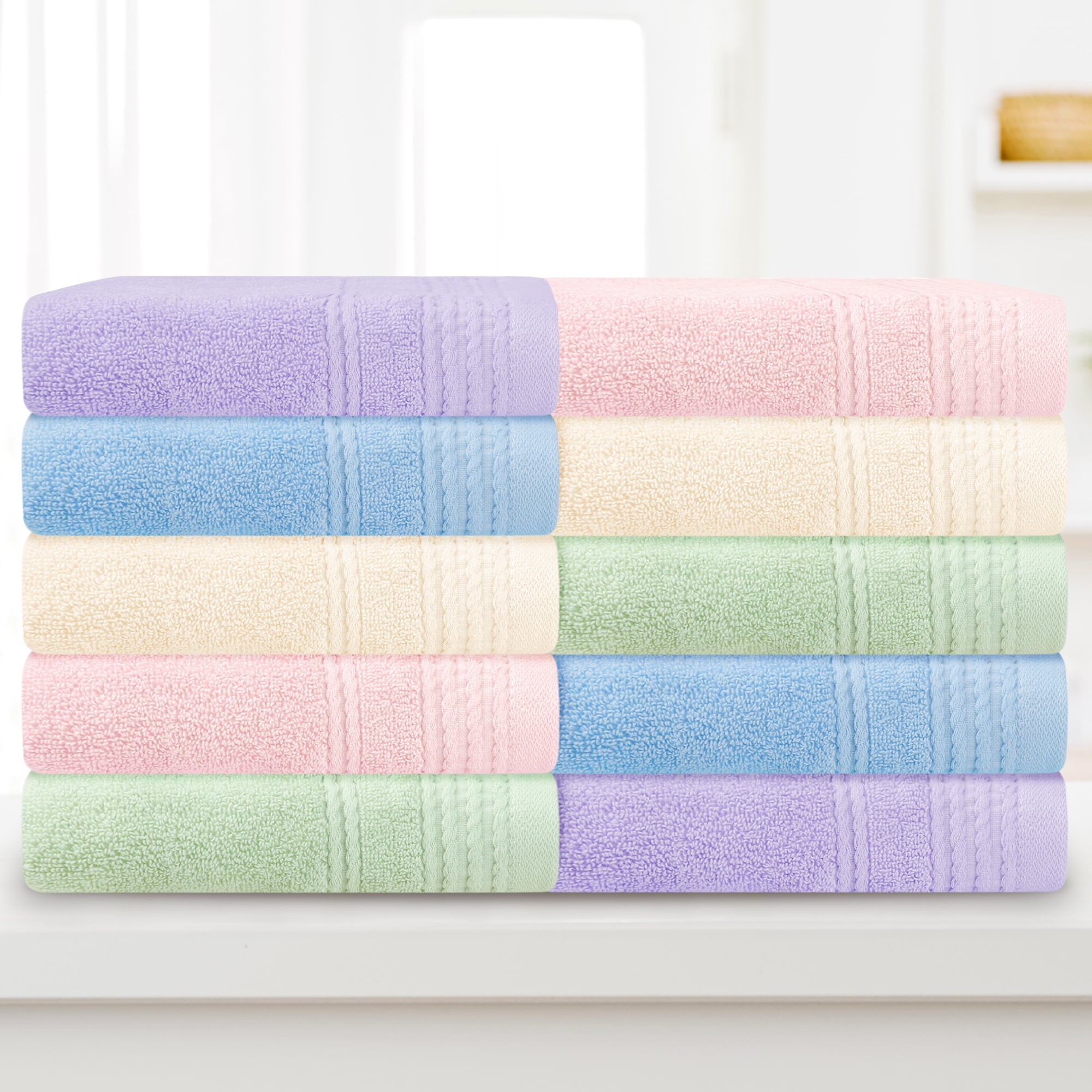 Unique Bargains Hand Towels Set 4 Pack Soft Comfort Towel Beige/Green 14" x 30"