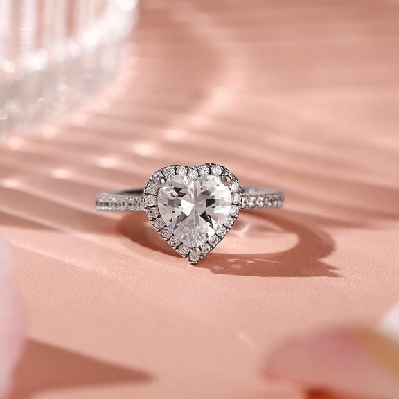 Eclet Jewels Heart Cut Excellent 2.7 Ct Diamond Ring for Women's - 14K White Gold Plated Wedding Anniversary Ring - Stacking Heart Halo Engagement Wedding Ring - Heart Shape Proposal Ring for Her
