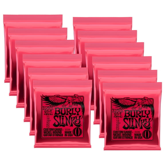 12 PACK Ernie Ball 2226 Burly Slinky Nickel Wound Electric Guitar Strings (11-52)