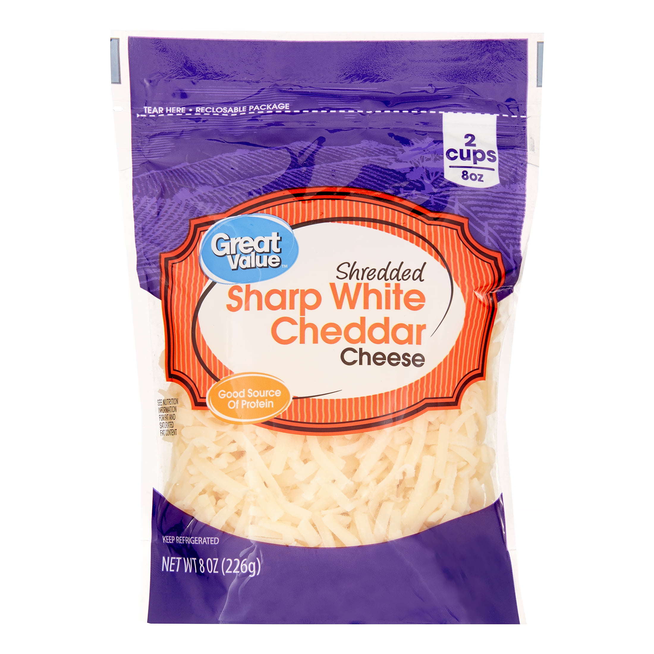 Great Value Gluten Free Shredded Sharp White Cheddar Cheese, 8 Oz