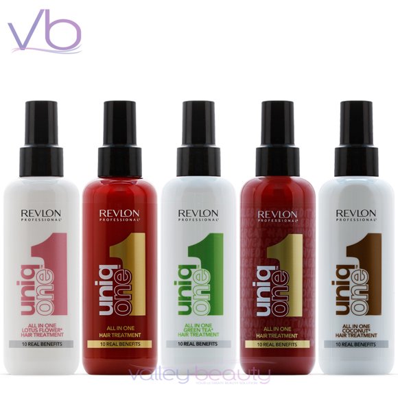 Revlon Professional UniqOne Coconut, Green Tea, Celebration, Lotus Flower, Original Hair Treatment | All-In-One Multi-Benefit Leave-In Sprays Set (5x150ml)