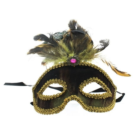 Safari Eye Venetian Mardi Gras Mask w/ Peacock Feathers: Brown