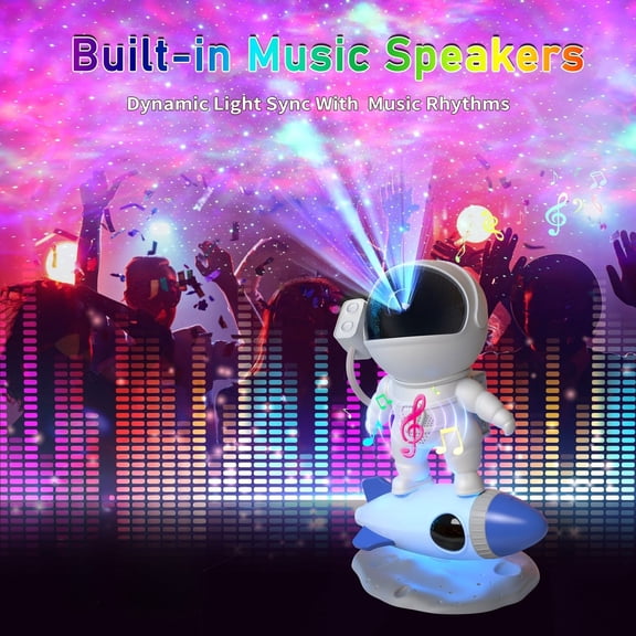 Astronaut Galaxy Projector, featuring 13 interchangeable slides, a built-in Bluetooth speaker, and white noise functionality. Supports app and remote control operation. Ideal for bedrooms (adults/chi