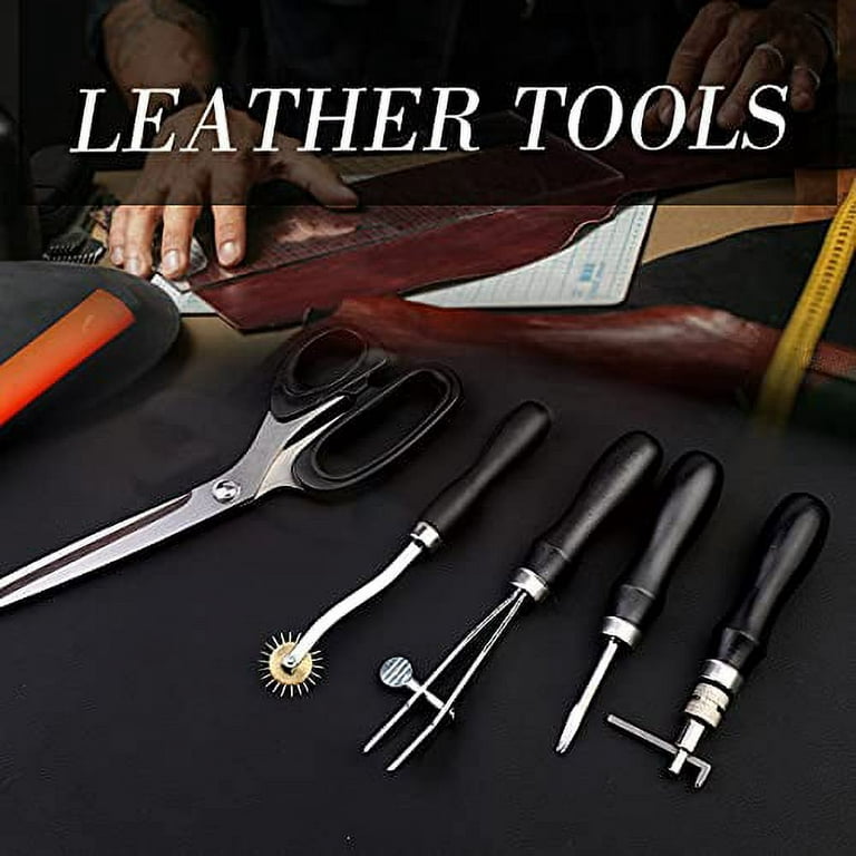 ZMAAGG 328pcs Leather Tooling Kit, Leather Kit with Manual, Leather Working Tools and Supplies, Leather Stamp Tools, Stitching Groover and Rivets Kit