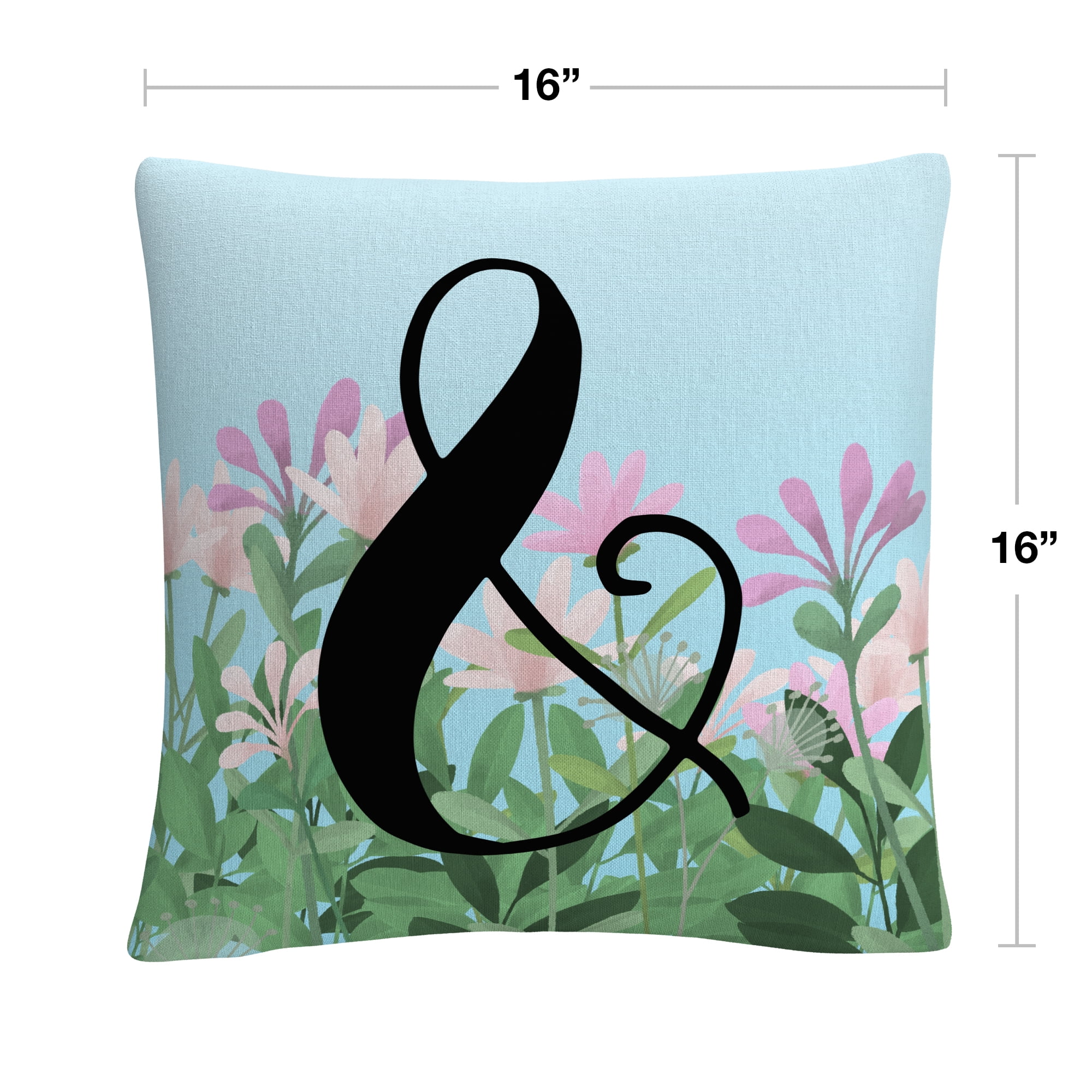 Pink Floral Garden Letter Illustration Ampersand By Abc 16 X 16 Decorative Throw Pillow