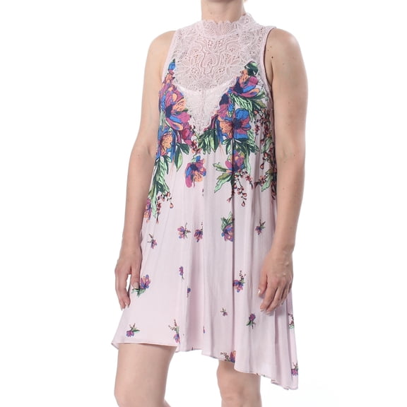 FREE PEOPLE Womens Pink Lace Cut Out Floral Sleeveless Turtle Neck Mini Dress  Size: S
