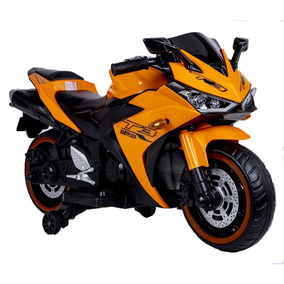 sluting orange Kids Electric Motorcycle 12V Ride on Motorcycle for Ages 3-8 with Light Up Wheels, Manual Throttle & Foot Brake, Built-in Music & Bluetooth, LED Headlight, Training Wheels