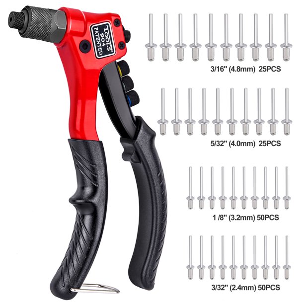BesBuy Rivet Gun with 150Pcs Rivets, Manual Rivet Gun Kit with 4 Tool