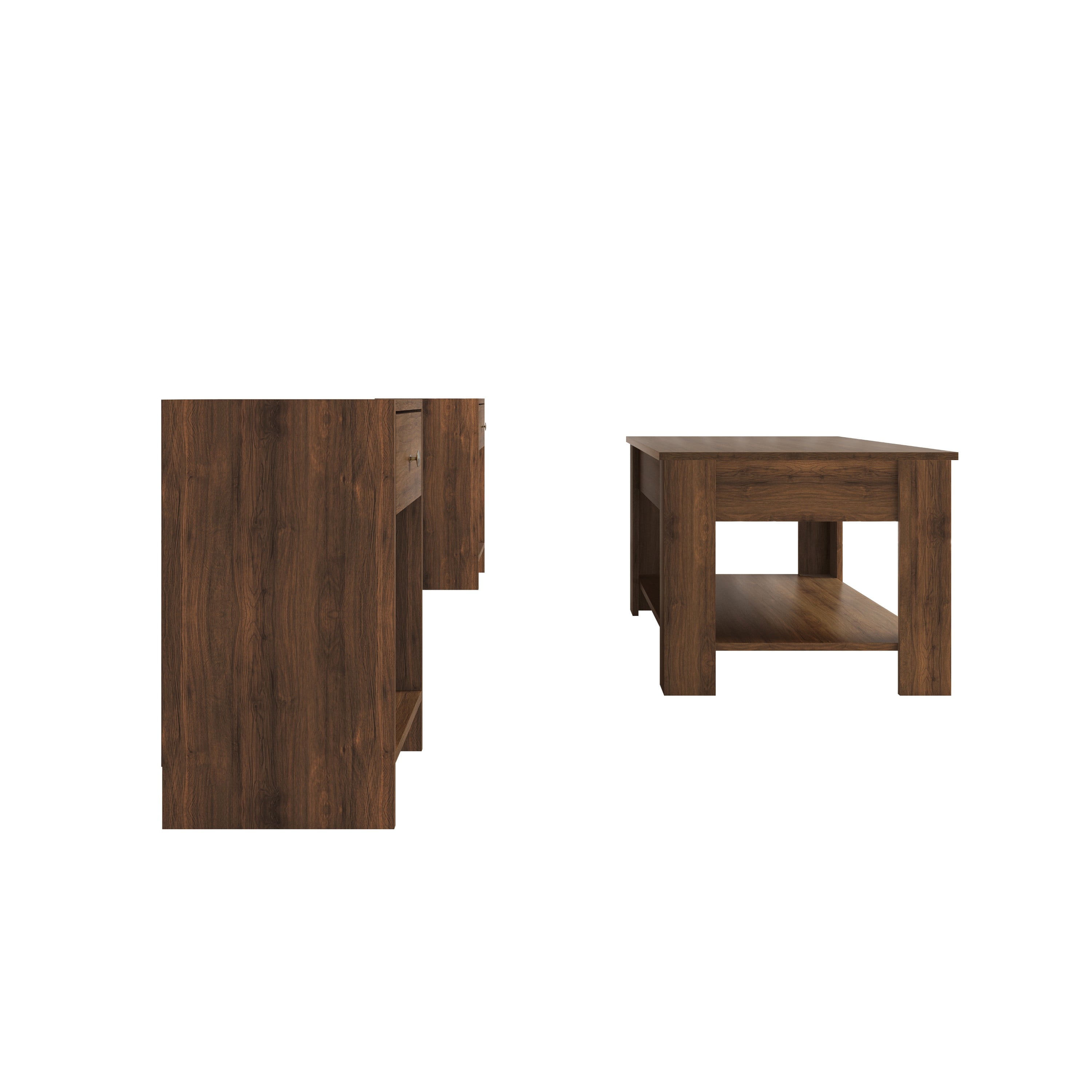Home Design Magnolia 3-Piece Coffee Table Set with Lift-Top Coffee Table and 2 End Tables, Hidden Storage, Modern Living Room, Brown