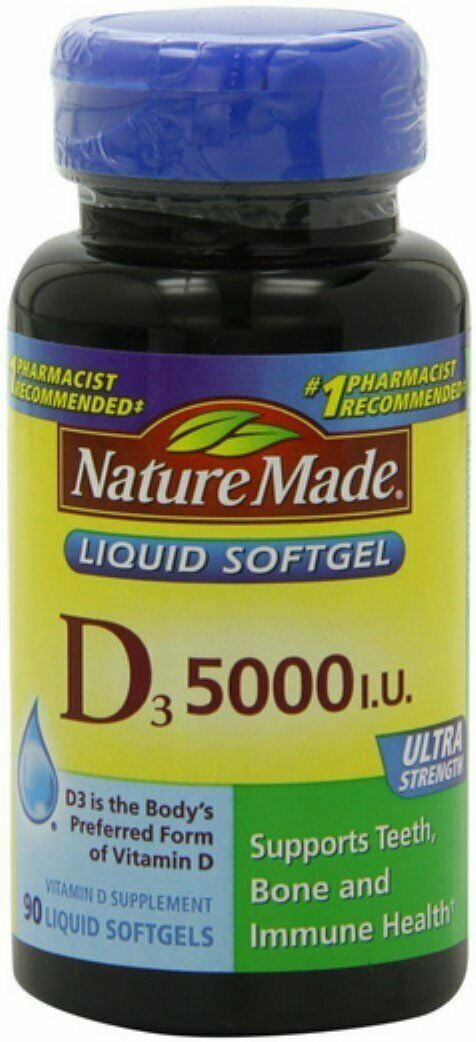 Nature Made Vitamin D3 5000 IU Ultra Strength Bone Health, 90 soft gels