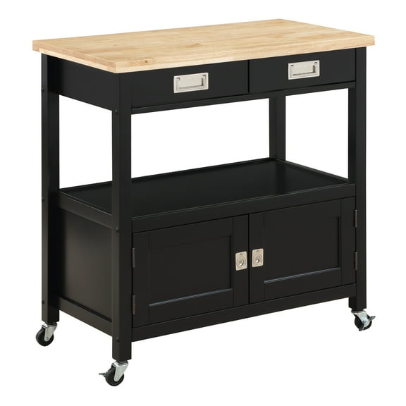 Radford Engineered Wood Kitchen Cart with Wood Top and Black Base