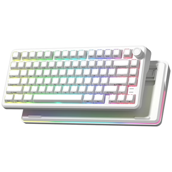 COSTOM 75% Wireless Mechanical Keyboard with Knob, Tri-Mode BT5.0/2.4GHz/USB-C Hot Swappable Computer Keyboard, Gasket Mount, Pre-lubed Linear Switches, RGB Backlit Gaming Keyboards, White