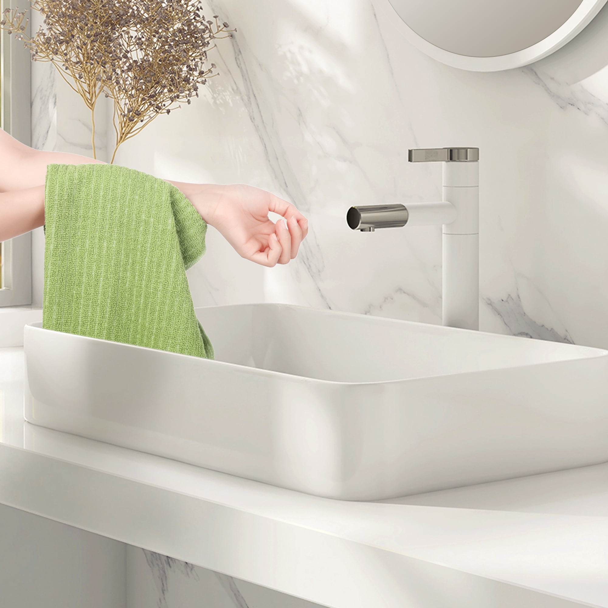 Unique Bargains 4 Pcs Hand Towels Absorbent Towel Green 13" x 29"