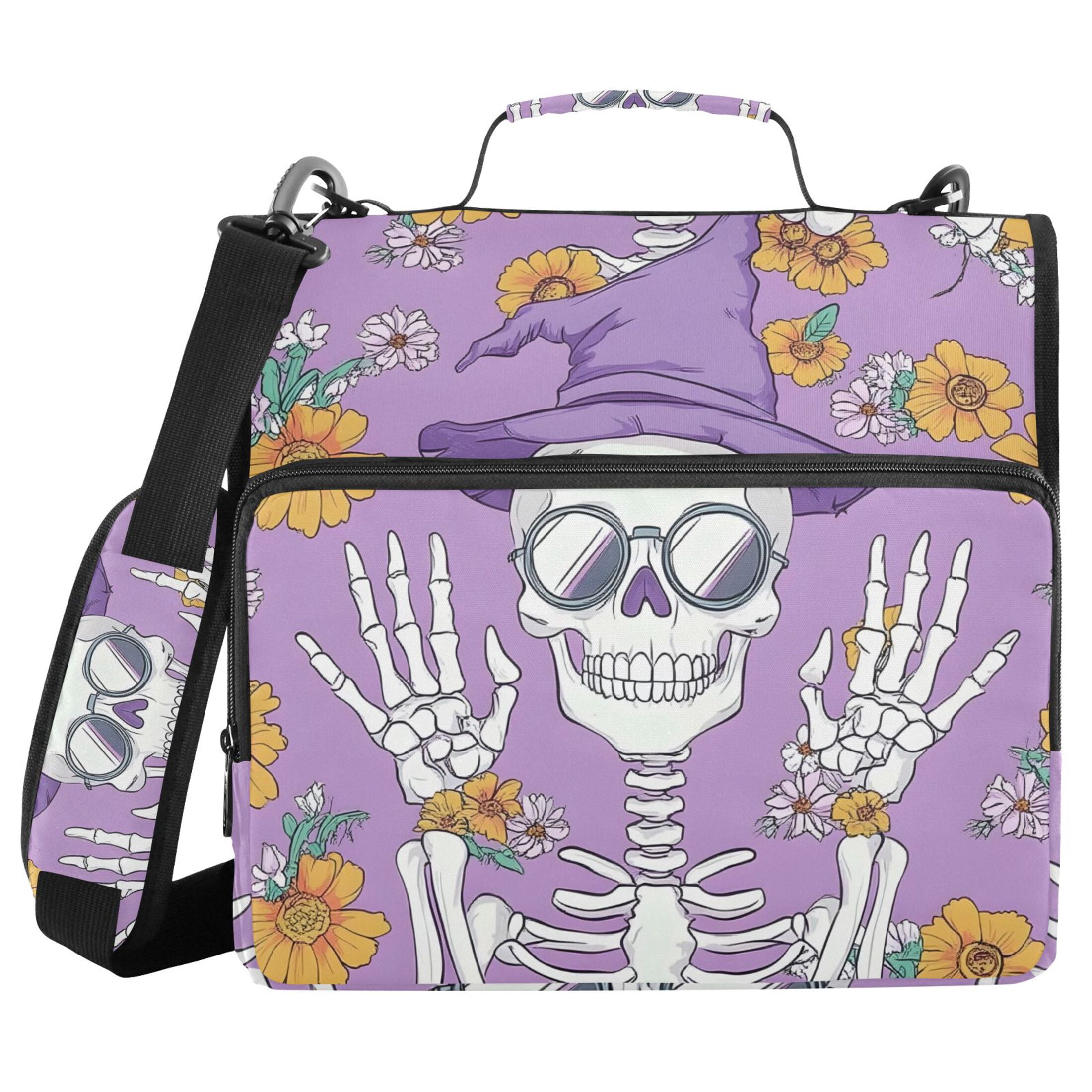 ALAZA Zipper Binder Bag Fashion Skull 3 Ring File Folder Binder Organizer Bag