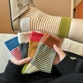 thumbnail image 2 of Nvzi -b 8 Pairs Retro Style Colorful Striped Socks, Cute Athletic Crew socks for Women，Green ring, 2 of 3