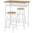 thumbnail image 3 of HOMCOM 3 Piece Counter Height Bar Table and Chairs Set, Space Saving Dining Table with 2 Matching Stools, Storage Shelf Metal Frame Footrest, White, Oak, 3 of 10