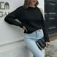 thumbnail image 4 of Fesfesfes Women Sweater Casual Solid Round Neck Long Sleeve Loose Sweater Fall Blouse Tops, 4 of 6
