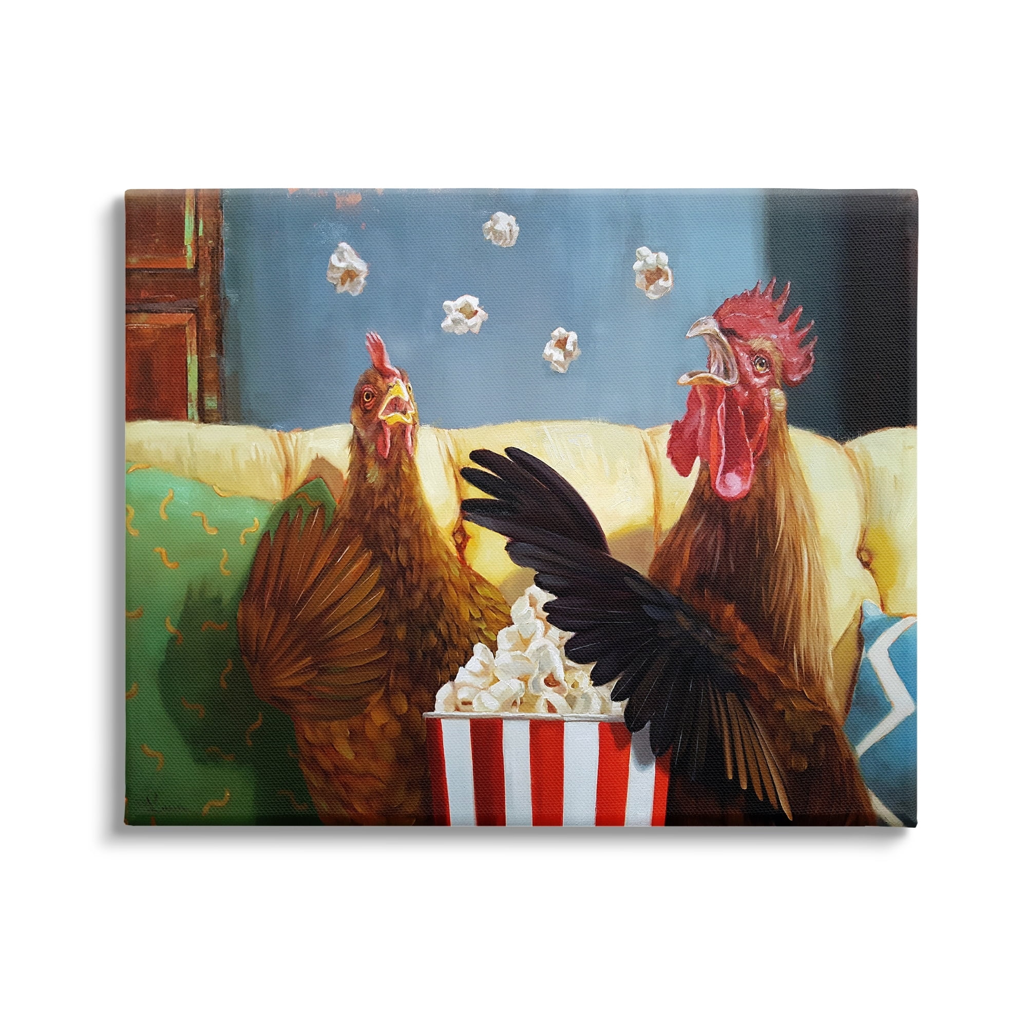 Stupell Industries Rooster Chicken Tossing Catching Popcorn Movie Night Canvas Wall Art, 48 x 36, Design by Lucia Heffernan