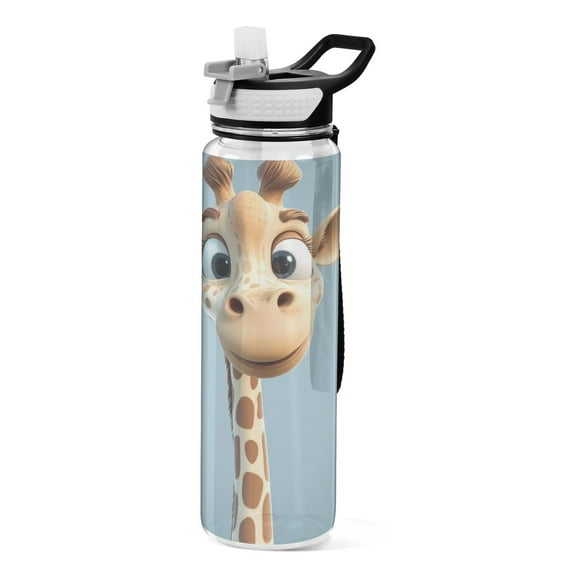 Sports Water Bottle 1000ML Tritan Food Grade Clear Water Bottle Fitness Outdoor Sports Bike Cartoon Smiling Giraffe