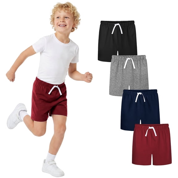 Resinta 4 Pack Boys Cotton Shorts, Toddler Boys Pull-On Casual Shorts with Adjustable Waist, Soft School Shorts for Everyday Wear