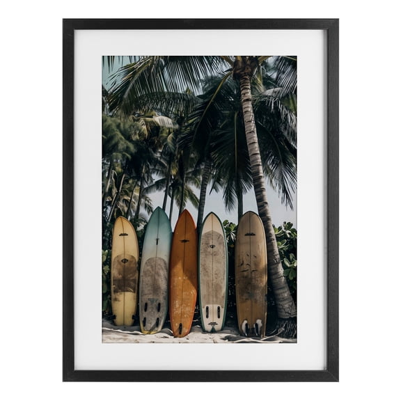 Stupell Industries Tropical Vintage Surfboard Lineup Black Framed Print Under Glass, 14 x 20, by Creative Studio