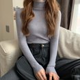 thumbnail image 6 of Women Multicolor Turtleneck Sweater Autumn Solid Color Basic Long Sleeve Slim Fitted Jumpers Ribbed Knit Pullover Top, 6 of 9