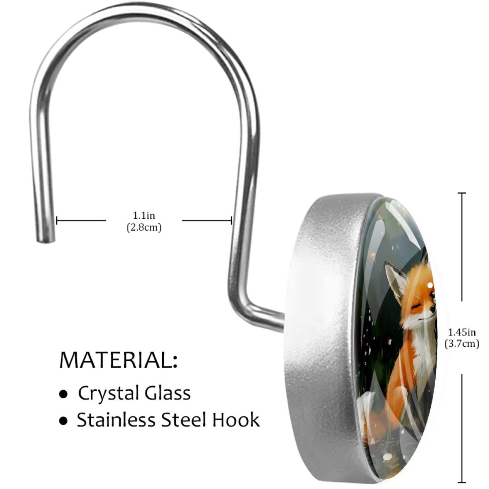 Two Foxes Painting Shower Curtain Hooks Round Crystal Glass, Set of 12 Shower Curtain Rings - Shower Hooks for Curtain Shower Rings