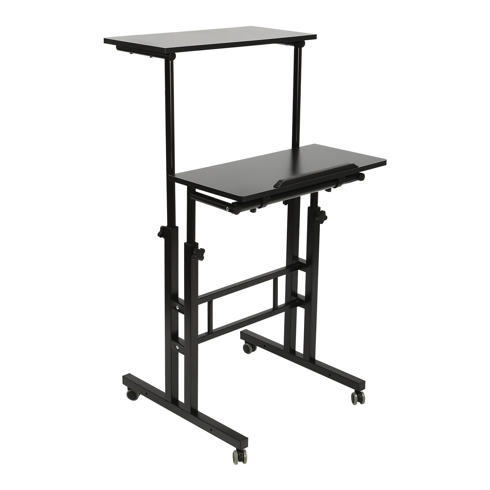 Miumaeov Mobile Stand Up Desk with Height Adjustable Standing Desk with Wheels Portable Rolling Laptop Cart for Home Office Standing or Sitting