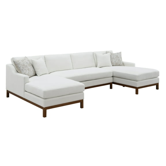 ACME Valiant Sectional Sofa w/4 Pillows, Ivory Chenille