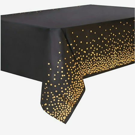 

108 x54 4 Packs Black and Gold Disposable Party Tablecloth for Rectangle Table Gold Stamping Dot Confetti Rectangular Plastic Table Cover for Graduation Birthday and Cocktail Party