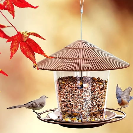 Bird Feeders for Outdoors, eWonLife Bird Feeder Outside Hanging, Squirrel Proof, Easy Clean and Fill, Adjustable Feeder with Sturdy Wire and Roof