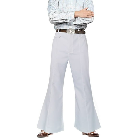 JAJAHO Mens Fashion 70s Casual Retro Flared Pants Performance Casual Dress Pants Solid Color Flat-Front Trendy Trousers