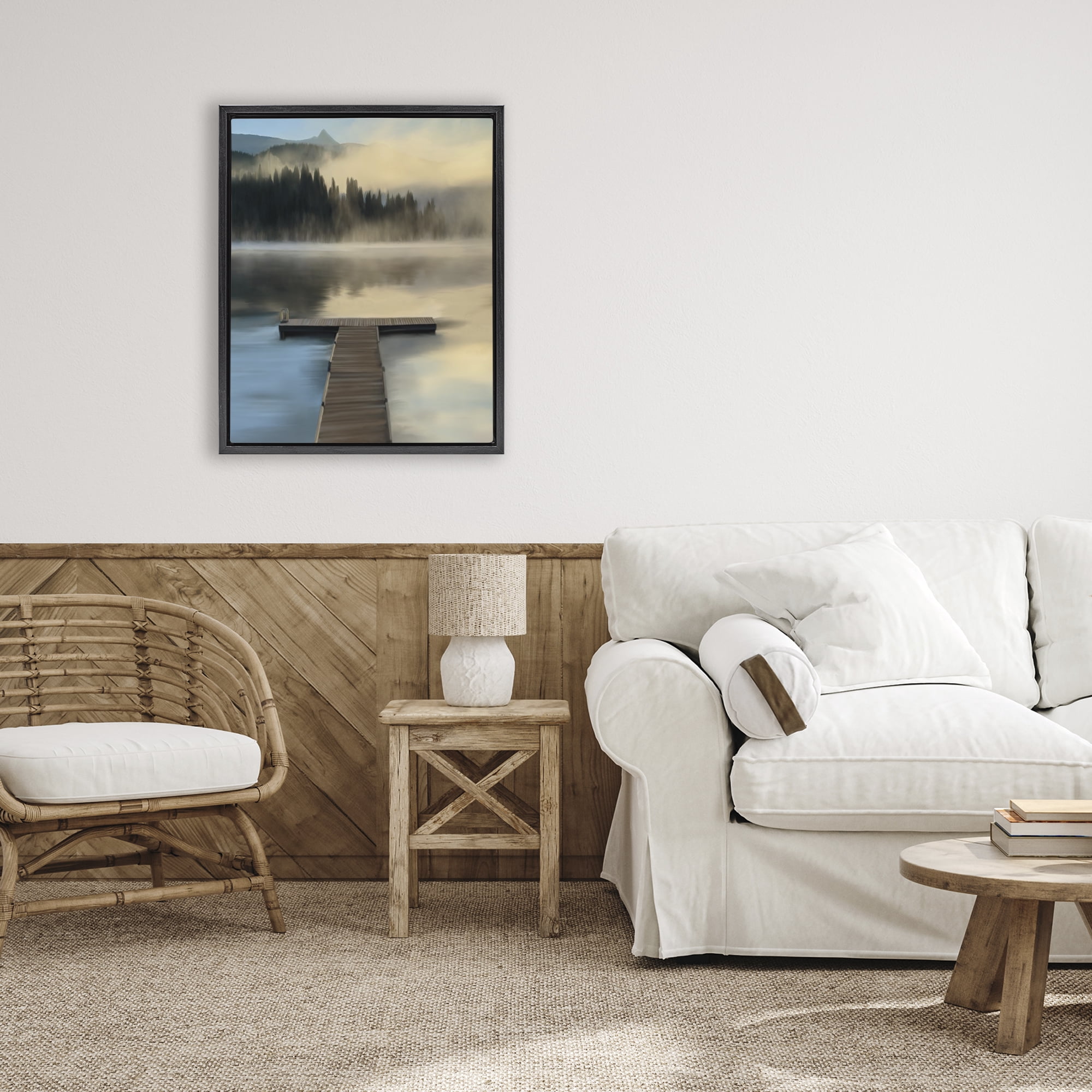 Stupell Industries Reflective Lake At Dusk Black Framed Floater Canvas Wall Art, design by Renel Peters