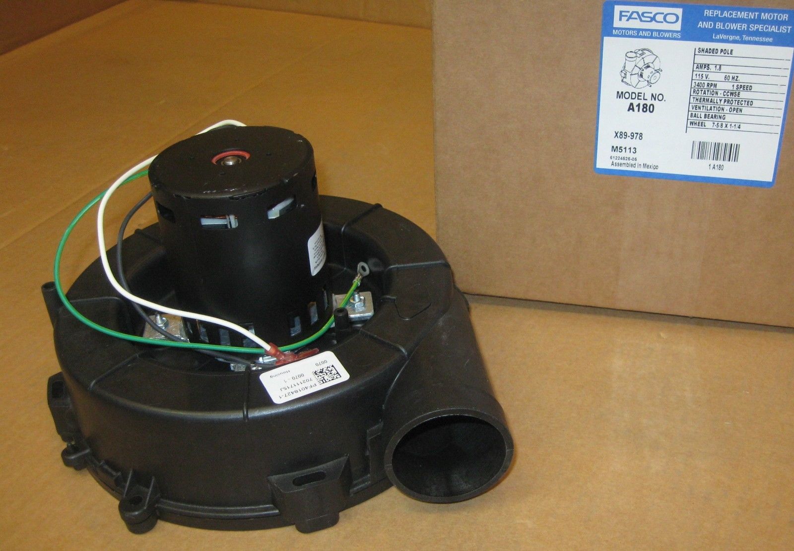 Fasco A180 Draft Inducer Blower Motor for Goodman 7021-9625 201-90601 - image 1 of 9