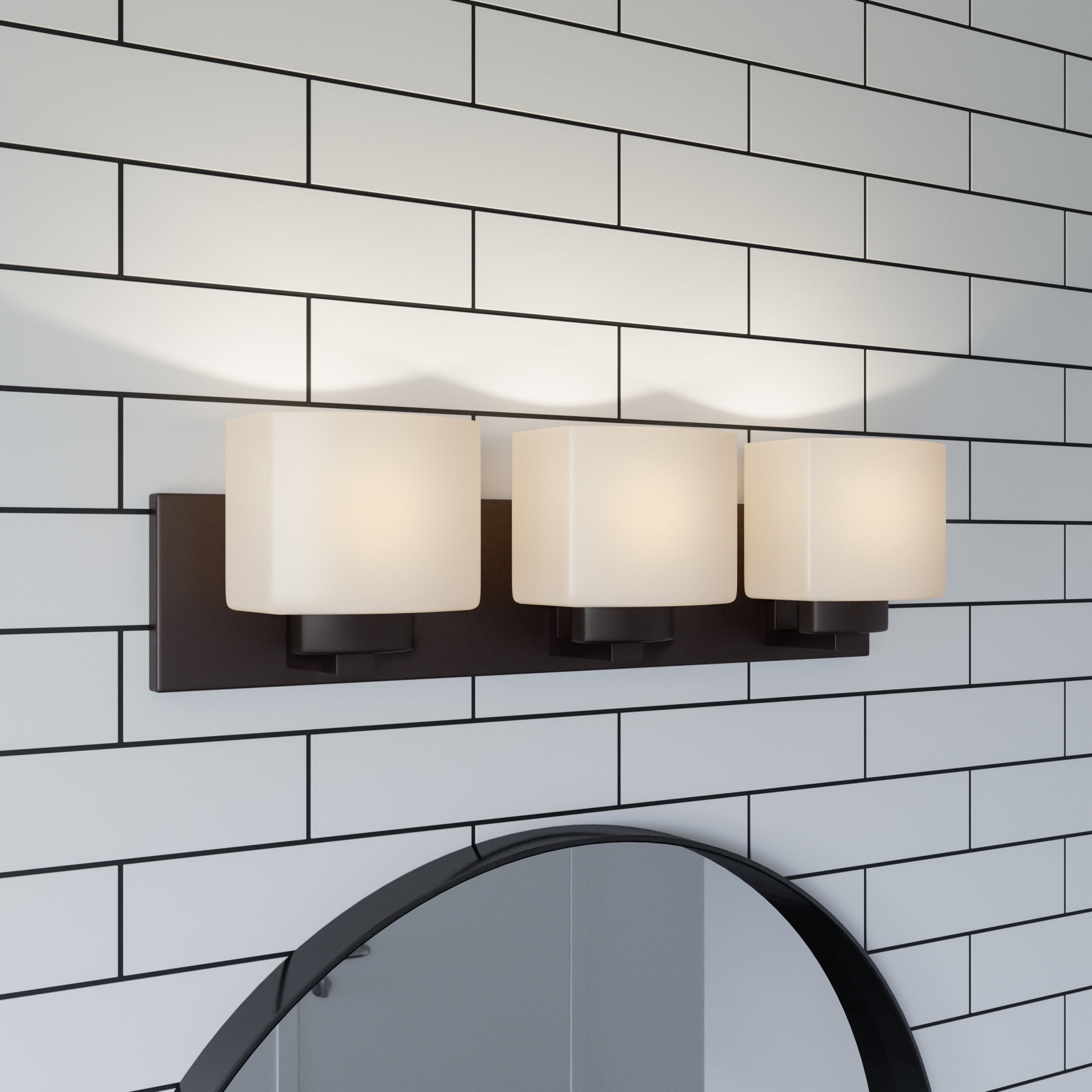 Design House Dove Creek 3-Light Dimmable Bathroom Vanity Light with Frosted Glass, Matte Black