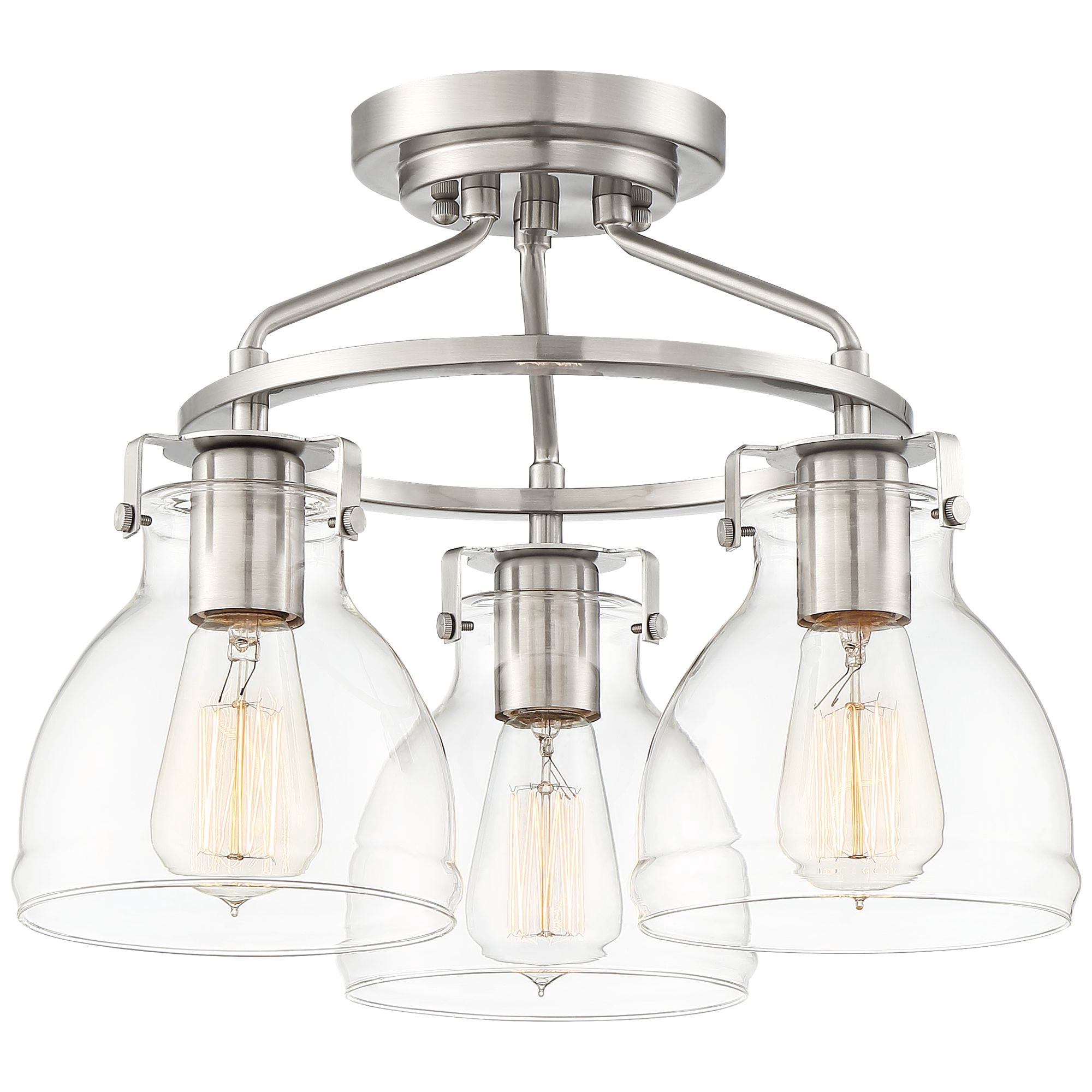 Possini Euro Design Bellis Modern Ceiling Light Semi Flush Mount Fixture 14 1/2" Wide Brushed Nickel 3-Light Clear Glass for Bedroom Kitchen Hallway