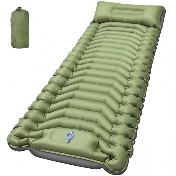 Honhorrs Camping Sleeping Pad, 4" Thick Ultralight Inflatable Sleeping Mat with Pillow & Built-in Pump, Camping Air Mattress for Backpacking, Hiking, Tent, Travel (Green)