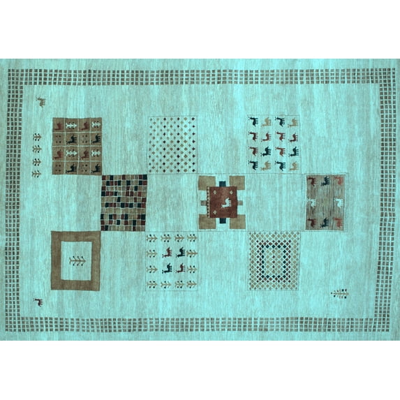 Ahgly Company Indoor Rectangle Abstract Light Blue Contemporary Area Rugs, 2' x 5'