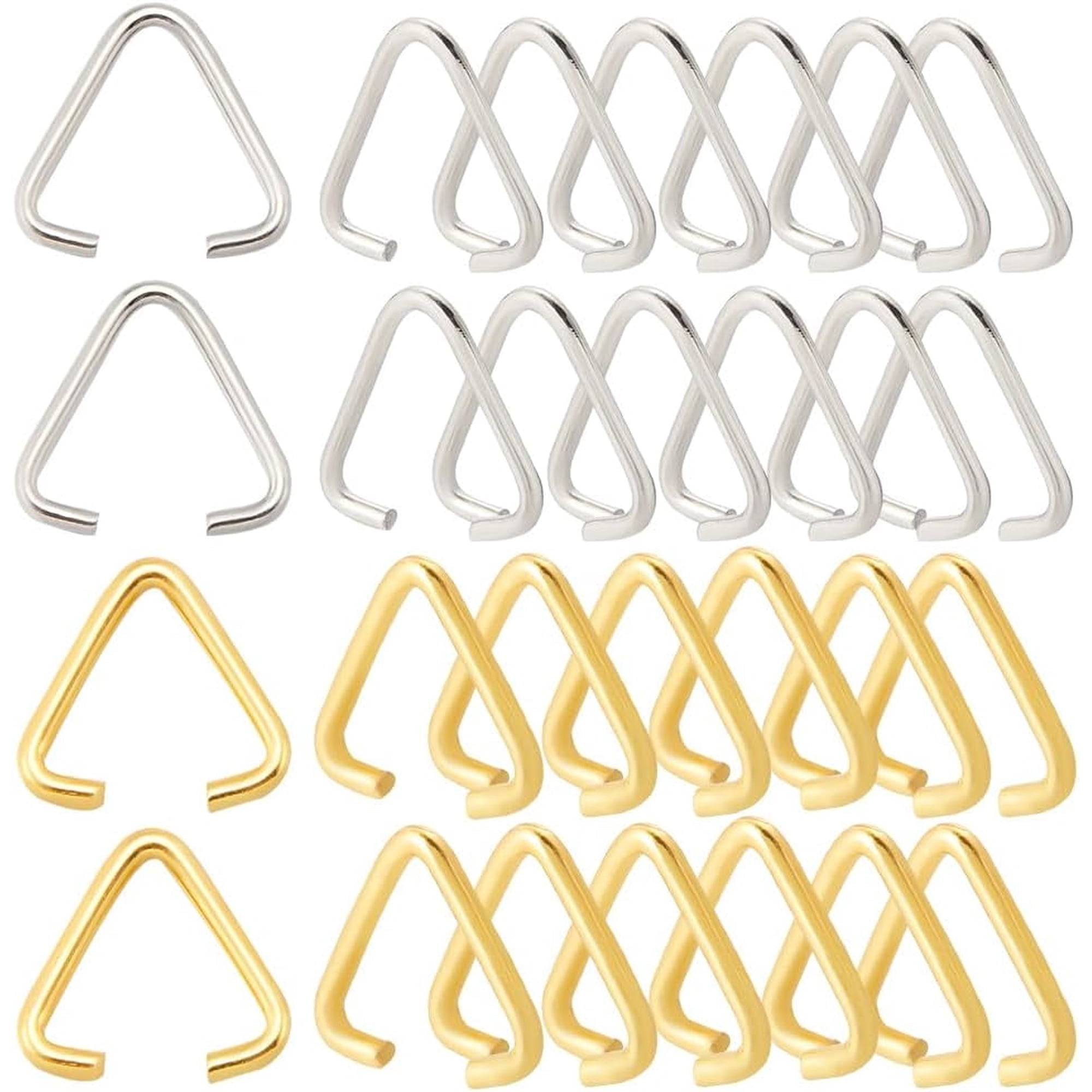 1 Box 300Pcs 12mm Triangle Open Jump Rings Pendant Pinch Bail Buckle Clasps Gold Silver Pinch Clip Bail Clasp Charm Bead Pendant Connectors for Jewelry Making Supplies DIY Craft Accessories