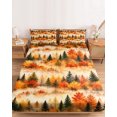 thumbnail image 2 of Cal.King Size Fitted Sheet Set - Fall 3 Piece Bedding Sets 16" Deep Pocket Fitted Sheet with 2 Pillowcases, Watercolor Orange Red Maple Leaves Green Pine Trees Brushed Microfiber Hotel Bed Sheets, 2 of 9