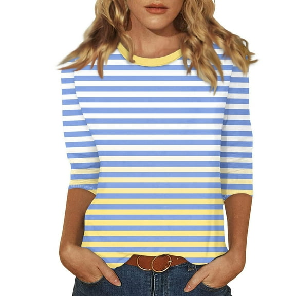 Ladies Shirts and Blouses Womans Summer Shirts Women's Fashion Printed T-shirt 3/4 Sleeve Blouse Round Neck Casual Tops