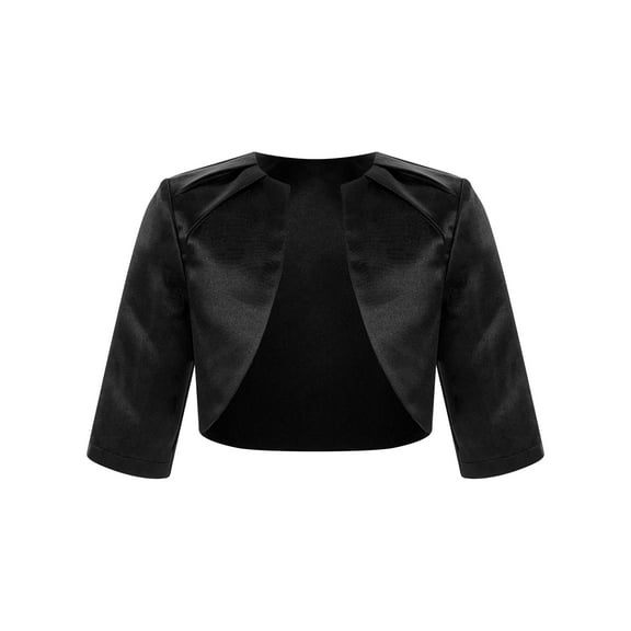 YEAHDOR Kids Girls Satin Bridesmaid Short Shrug Cropped Cardigan Flower Girl Dress Bolero Black 8